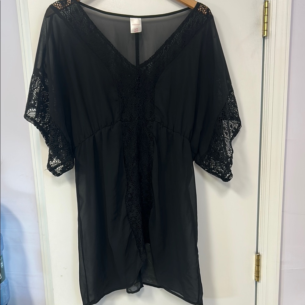 Xhilaration Black Sheer Blouse with Short Sleeves
